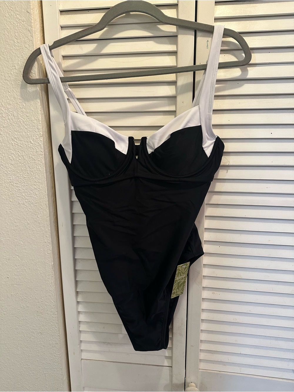 Cupshe Black and White Women’s One-Piece Swim Suit with Contrast Bust
